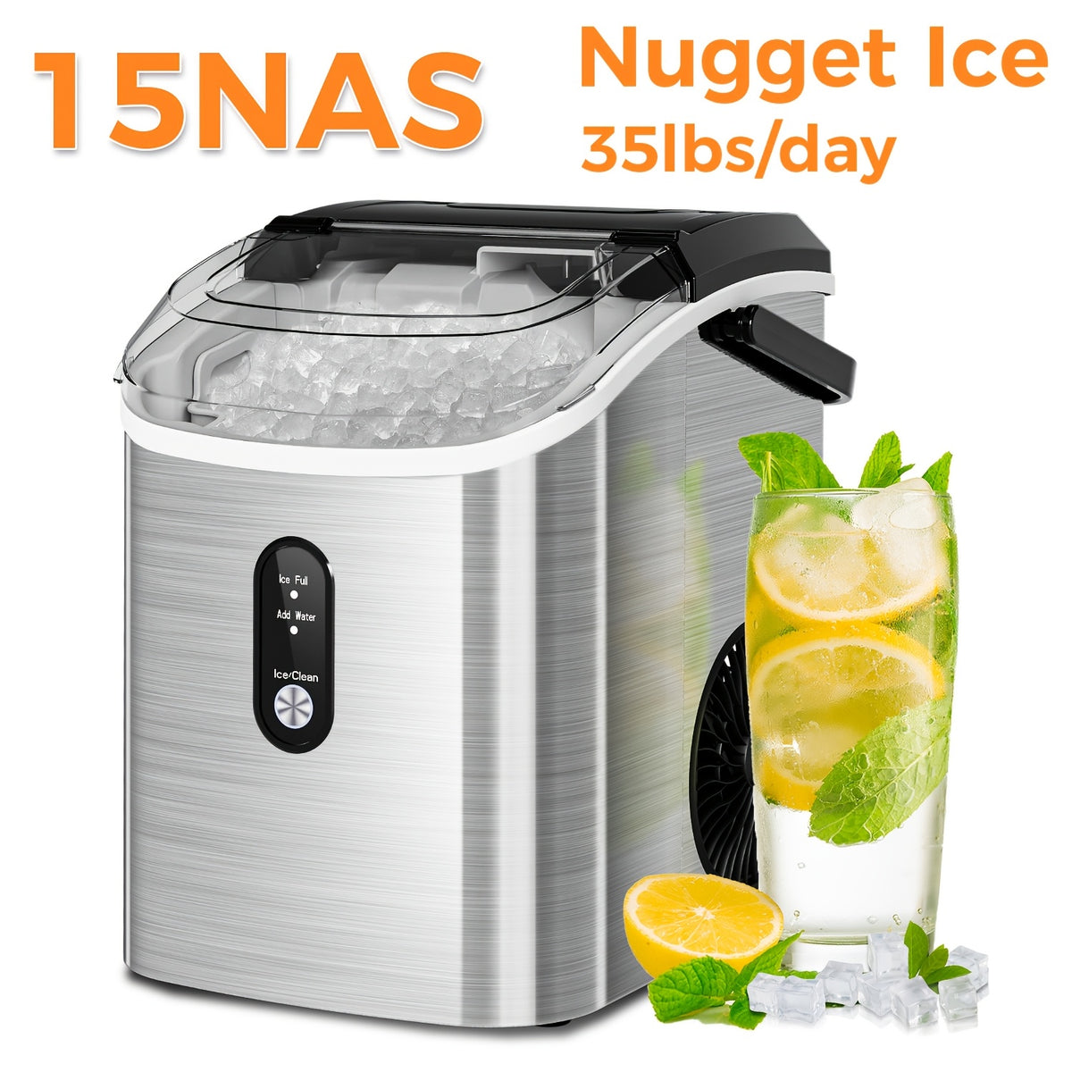 Nugget Bullet Ice Makers Countertop, Crushed Ice Maker With Handle 35 Lbs/ Day 26 Lbs/Day Soft Chewable Ice, Pebble Ice Maker With Self-Cleaning, Ice Scoop & Basket, For Home, Office, Kitchen, For Halloween, Christmas.