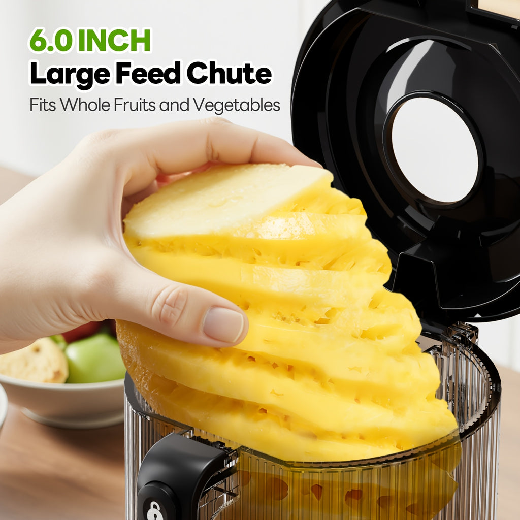 6" Wide Mouth Slow Juicer, 3-in-1 with 3 Interchangeable Filters, for Juice/Sorbet/Nut Milk, Hands-Free & Easy Clean, 3-in-1 with 3 Interchangeable Filters
