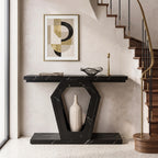 47.3" Modern Console Table with White Marble Texture, Narrow Sofa Table for Entryway & Hallway, Slim Behind Couch Table with Openwork Bracket, Foyer Table for Living Room, Easy Assembly