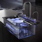 Kitchen Sink Double Waterfall Sink with LED Display with Cup Washer, Soap Dispenser, Waterfall Mixer, Worktop Controller, Etc. Workstation Kitchen Sink