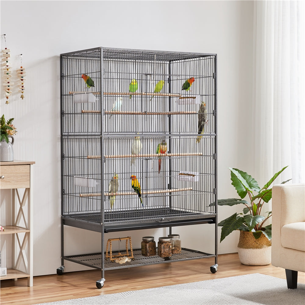Costoffs Bird Cage 60.5-inch Extra-Large Parrot Cage Wrought Iron Bird Cage with Stand, Large Flight Cage for Conures, Parakeets, Cockatiels, African Greys and Small Pets, Multi-Bird Cage