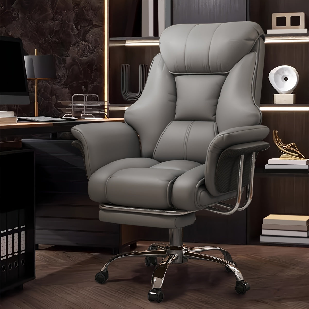 Executive Leather Office Chair, Comfy Desk Chair with Lumbar Support, Adjustable Height And Tilt, Rolling Swivel Chair, an Ergonomic Computer Chair
