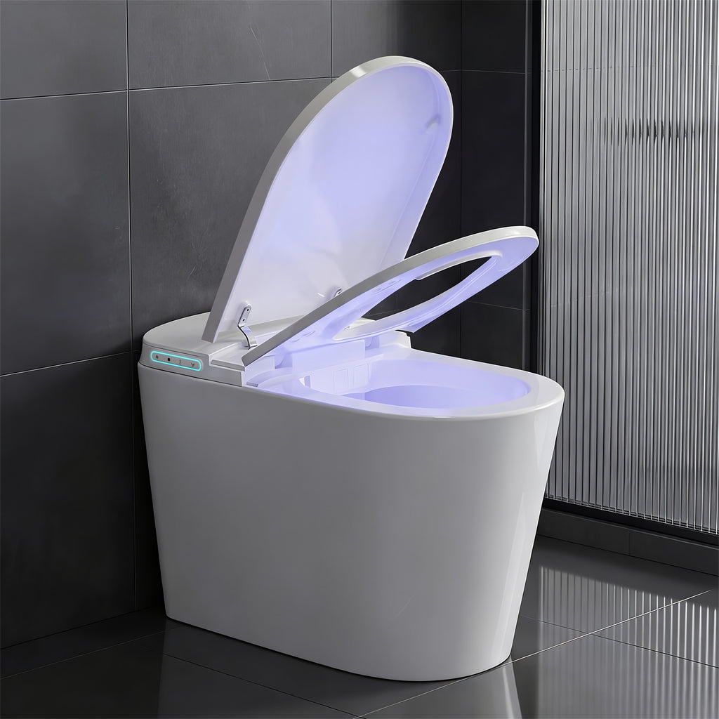 [Smart Toilet] Smart Toilet with Built-in Feminine Wash Function — Features Seat Heating and Night Light, Supports Warm Water Bidet and Warm Air Drying; Modern Tankless 1pc Design, Equipped with Soft-close Lid, Foot-operated Sensor, and Automatic Lid/seat