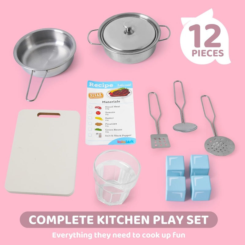 SYNCFUN Play Kitchen Set for Toy Kitchen Playset with Real Lights & Sounds, Double-Door Fridge, Ice Maker & Cookware Accessories, Pretend Play Kitchen Set for Kids, Multi-Item Party Favor Packs for Children, Perfect Christmas Gifts