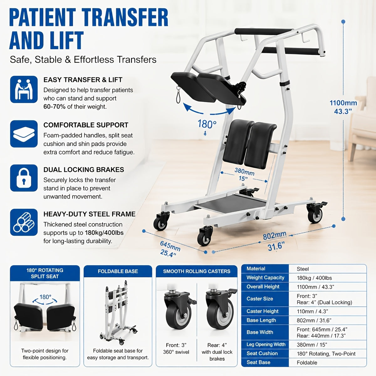 Sit to Stand Lift, Stand Assist Lift for Elderly, Patient Transport Unit, Stand Lift Assistance for Muscle Building & Fall Prevention, Standing Transfer Device for Home Care Use