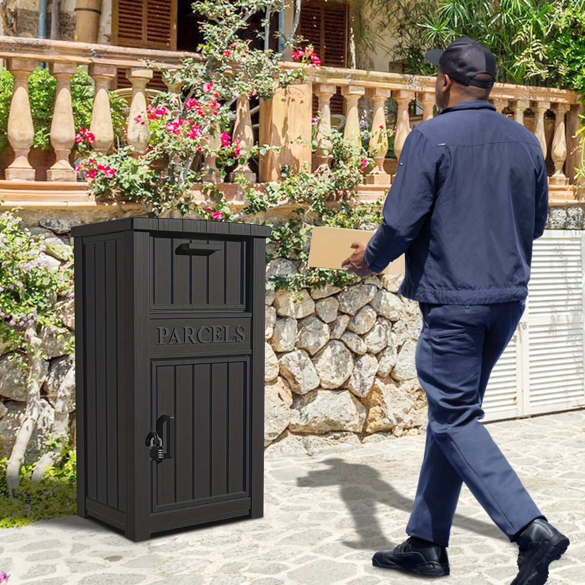 Secure Outdoor Package Delivery Box, Secure Parcel Drop Box With Lockable Flip - Anti-Sturdy Plastic Storage Solution For Porch, Garden Equipment, Camping Supplies, Ideal For Outdoor Storage, Box, Cabinet, Rack For Outdoor Storage