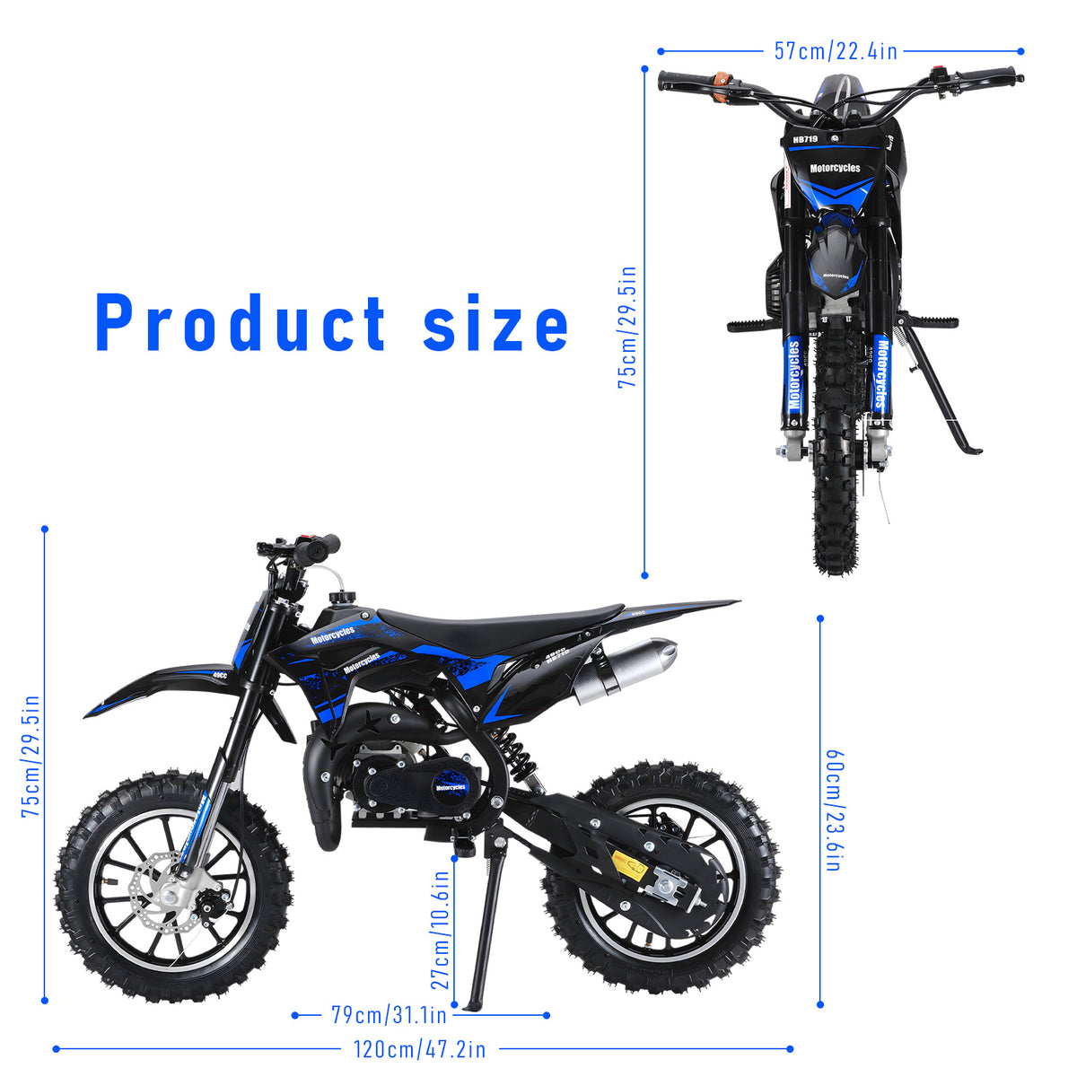 49cc 2-stroke Gas Powered Mini Motorcycle | Pocket Dirt Bike with External Rotary Tires, Front Disc Brakes, Up to 20 mph, Max Load 330 lbs, Metal Construction, Without Battery