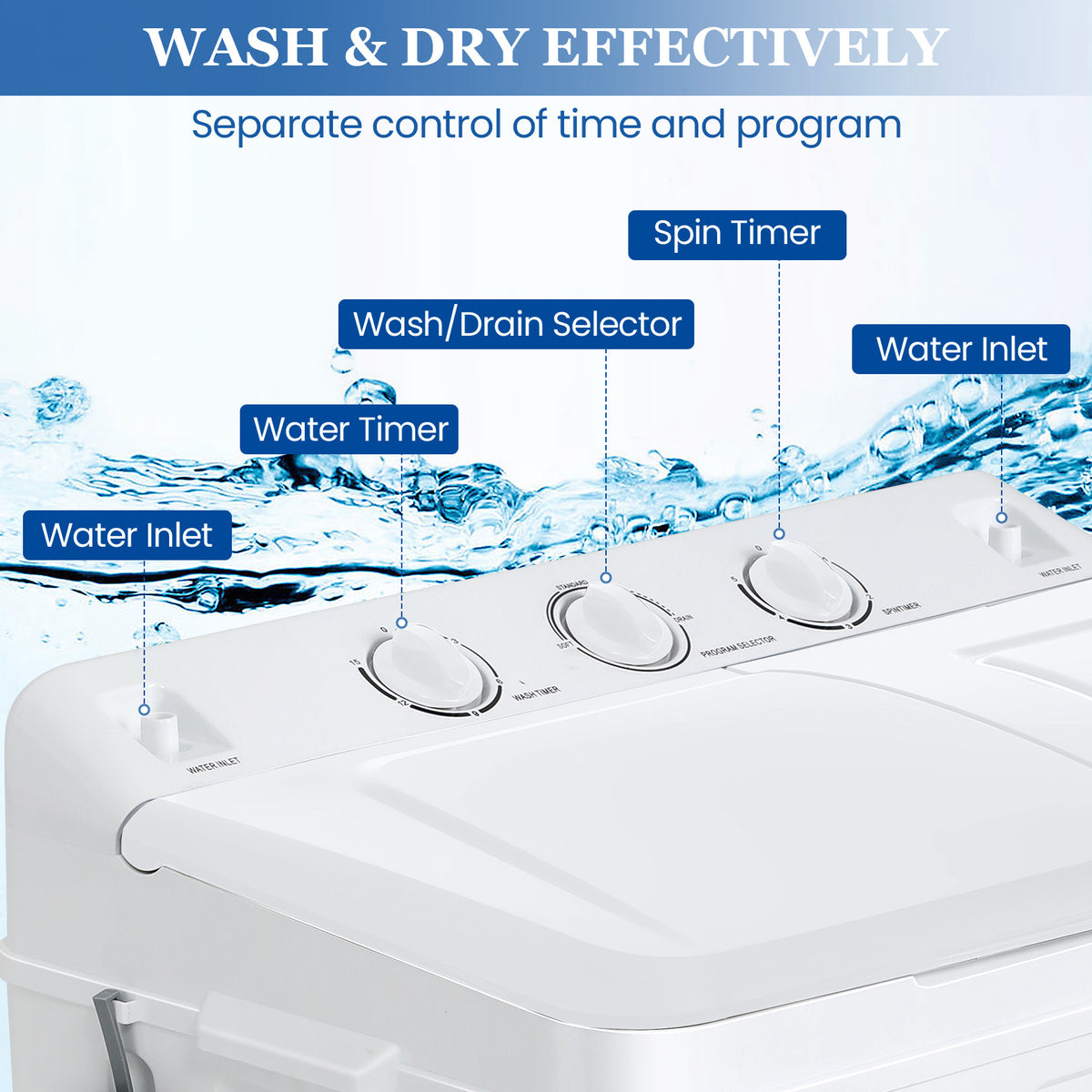 30lbs Portable Washer, Twin Tub Washer and Dryer Combo Laundry Washing Machine, Semi-Auto Washer Machine with Wash & Dehydration, 19Lbs Washer 11Lbs Spinner Laundry Appliances for Home, Apartment, Dorms, RV, Ship Cabins, Offices, Bathroom, Balcony