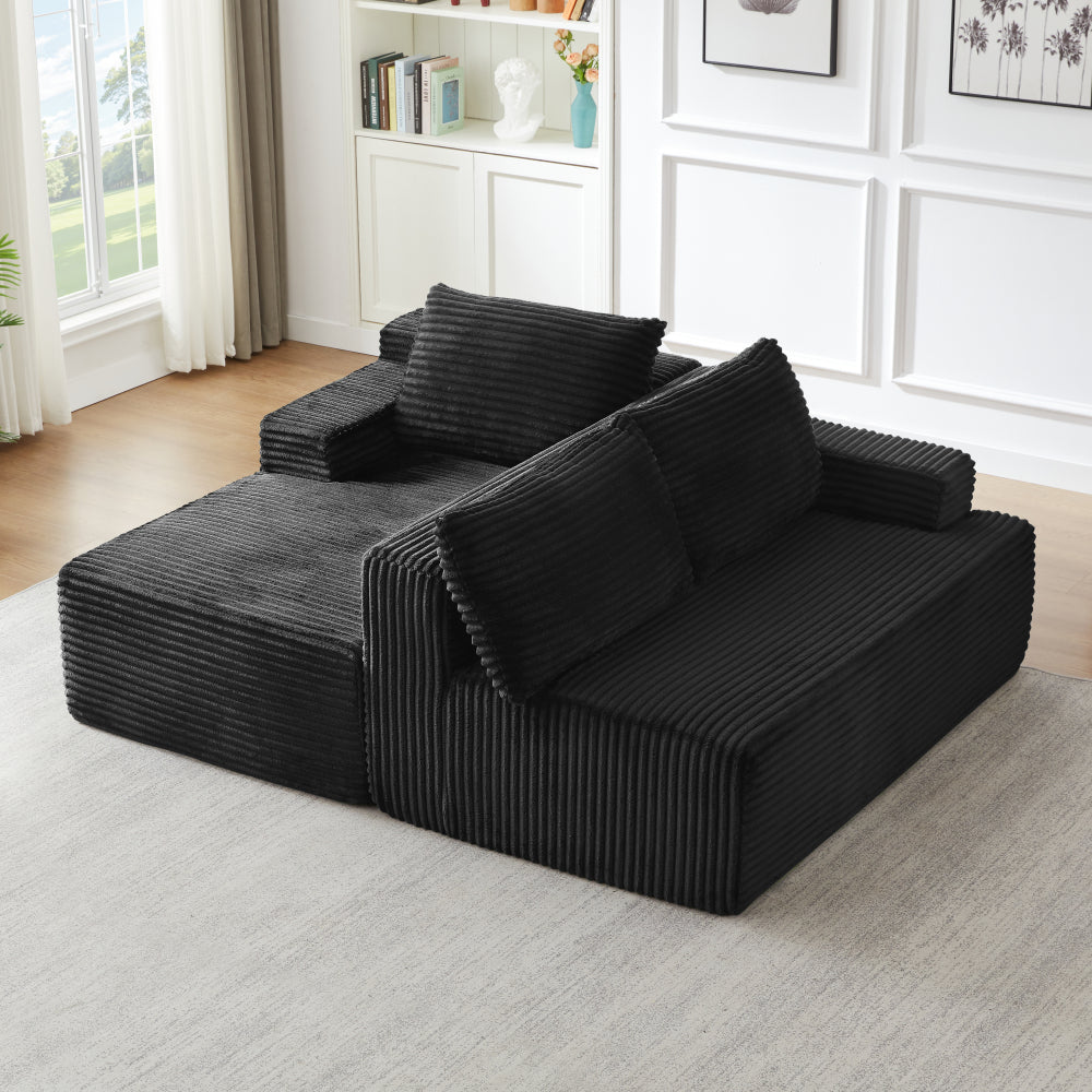 96.1"Cloud Sectional Boneless Couches For Living Room, Modular L Shaped Couch With Deep Seat Oversized Right Facing Chaise, Memory Foam Compressed Spineless 3 Seater Sofa For Apartment, Black | No Assembly Required, Deep Seat, Cat-Claw Resistant