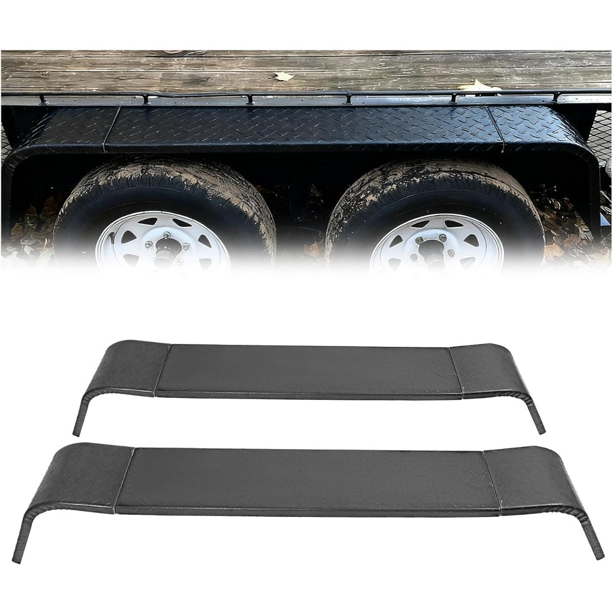 Tandem Axle Trailer Fenders 72-7/8"x10-1/4"x13" Fit 13"-15" Tires Steel 14 Gauge Diamond Tread Plate Cargo Utility Landscape 2 Pcs