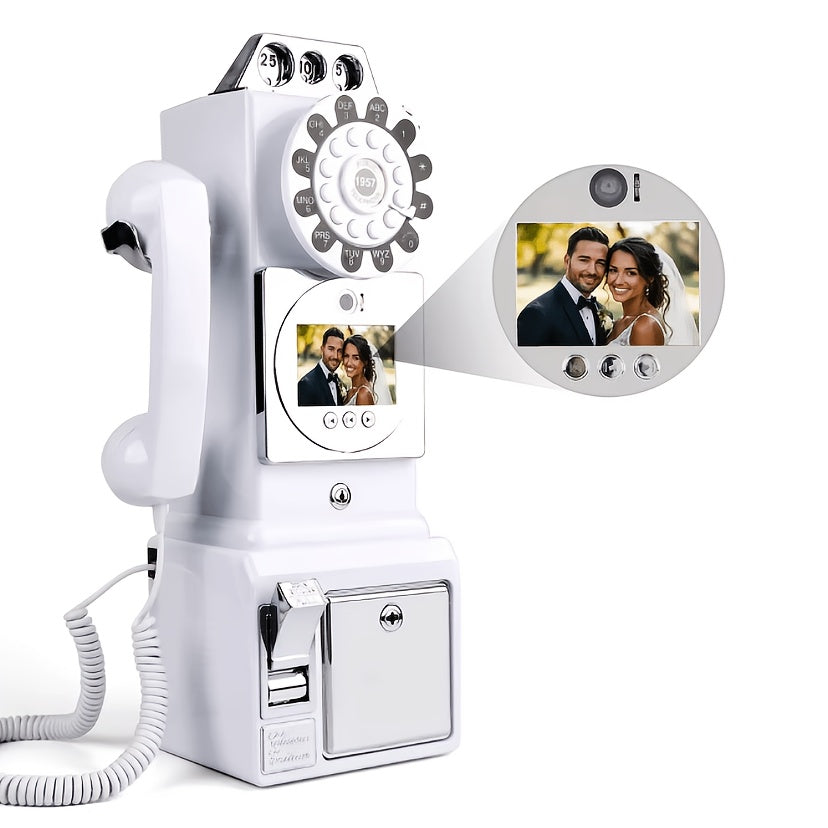 FiayaCom Video Guestbook Retro Phone, Audio Wedding Phone, with A Messaging Feature, Record Preserve Your Special Occasions, for Wedding, Bridal Shower, Baby Shower, Birthday, Graduations, Anniversary