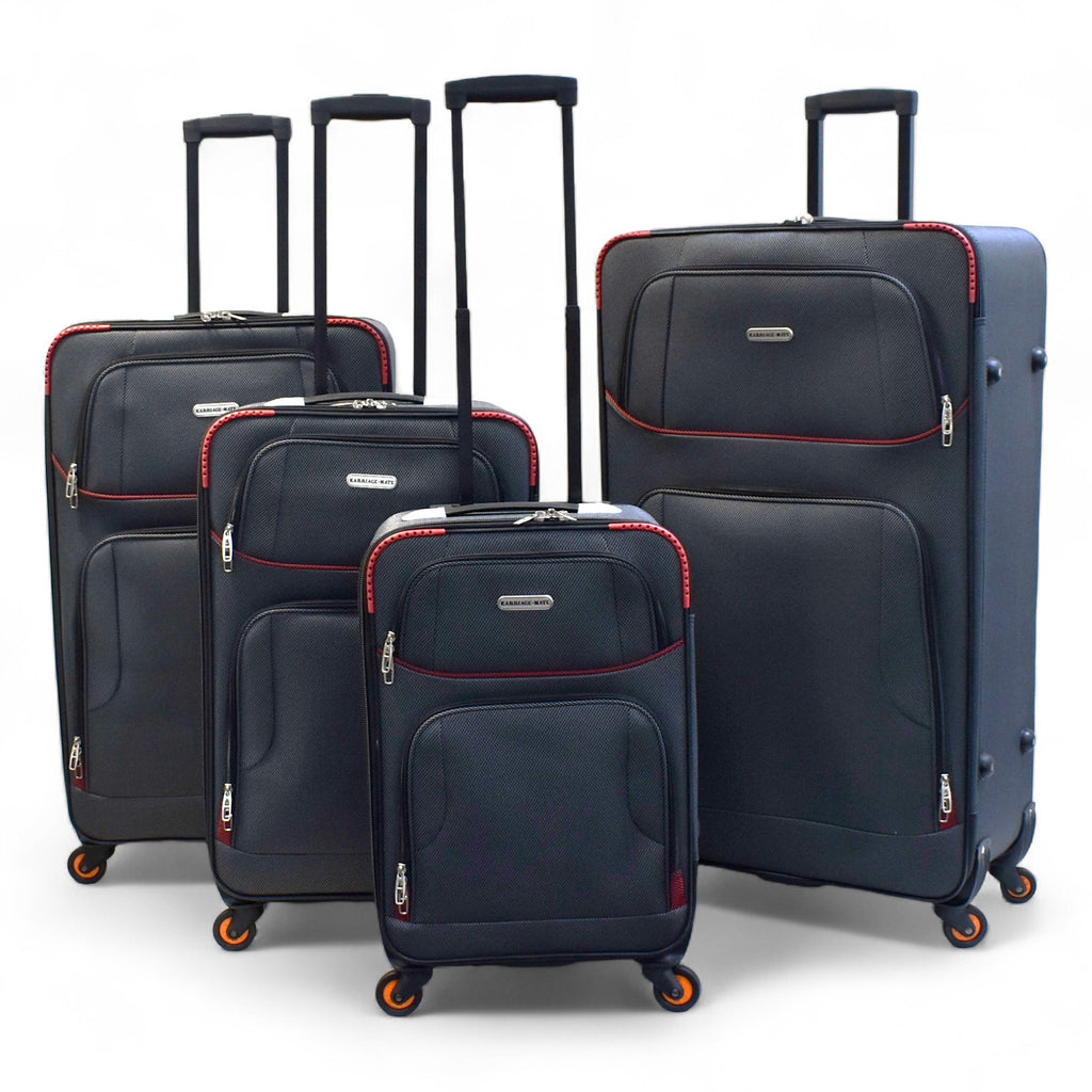 4-Piece Softside Spinner Suitcase Set – Lightweight Expandable Luggage with 360° Wheels, Telescopic Handles, & Multi-Pocket Design – Black, Burgundy, Navy