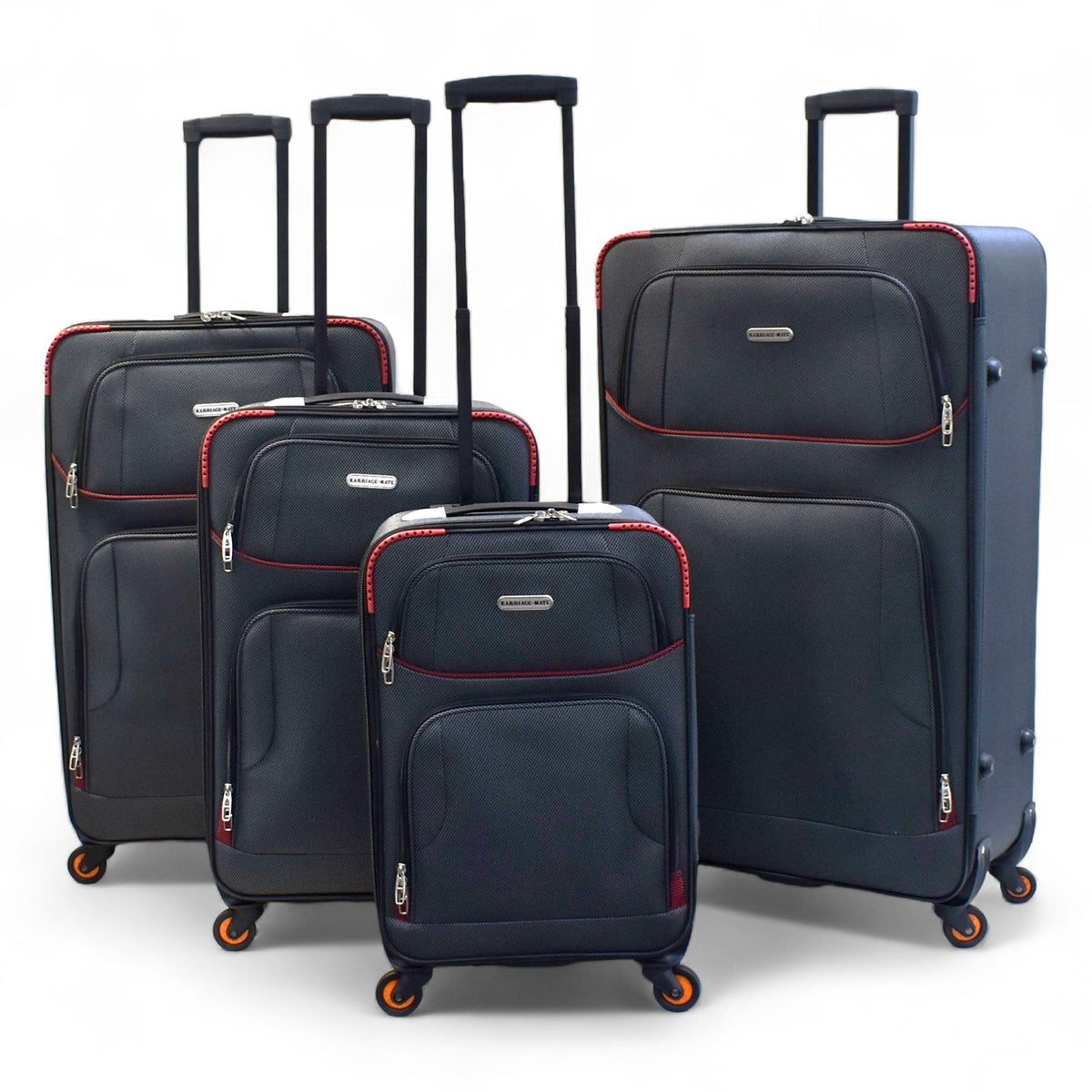 4-Piece Softside Spinner Suitcase Set – Lightweight Expandable Luggage with 360° Wheels, Telescopic Handles, & Multi-Pocket Design – Black, Burgundy, Navy