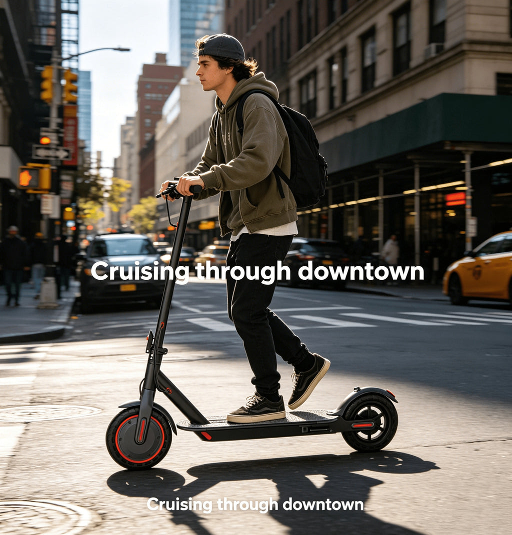 350W Motor Foldable Electric Scooter for Adults, 8.5 Inch Anti-Slip Solid Tyres, 19MPH Max Speed & 3 Speed Modes, New Upgraded Version with Reinforced Brake System, Stable Riding, Durable Aluminum Alloy Body, Ultra Comfortable Commuter E-Scooter