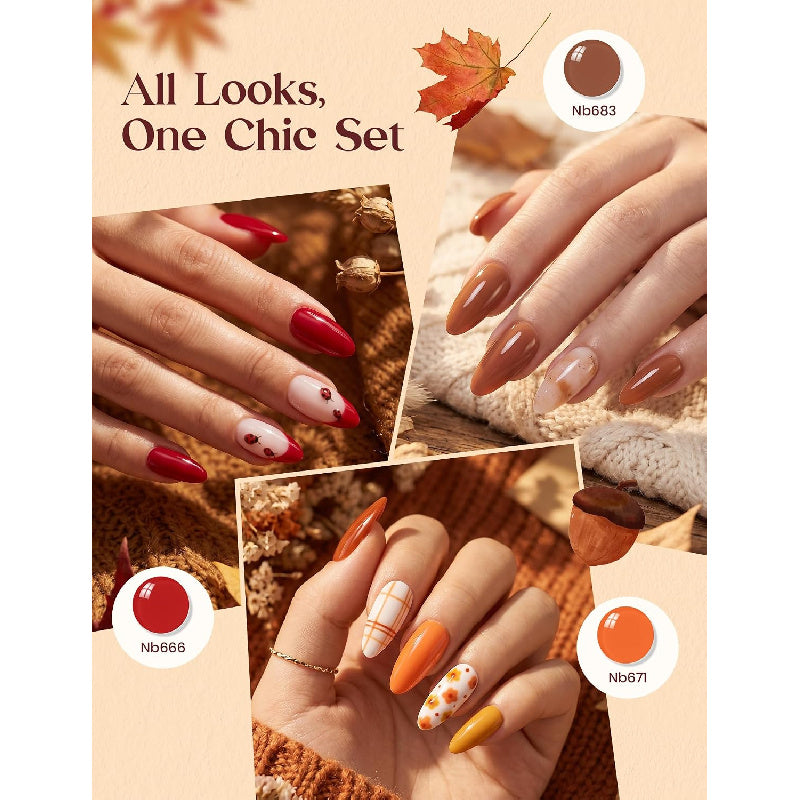 [Gel Polish Set] 30 Colors Beetles Fall Gel Polish Set - Hema-Free Retro Reverie Collection, /LED Curable Base & Top Coat Suitable for Nail Art Salon DIY, Autumn Burgundy & Orange Gel Nail Kit with Swatch Card, Soak Off Polish for or Professional
