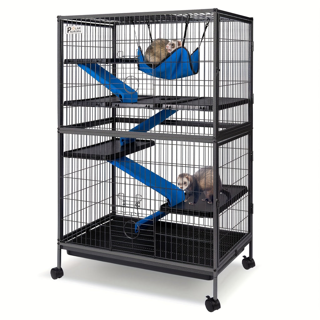 [5-Tier Metal Cage] Metal Small Animal Cage 5 Tiers Homes for Pets Removable Ferret Cage with Lockable Wheels, 50" H Deluxe Chinchilla Cage with Hammock and Removable Tray