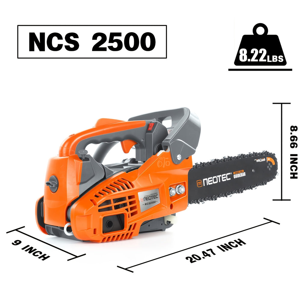 NEO-TEC 12'' Top Handle Gas Chainsaw, 2-Stroke 25.4cc Portable Chain Saws for Trees Gas Powered Wood Cutting