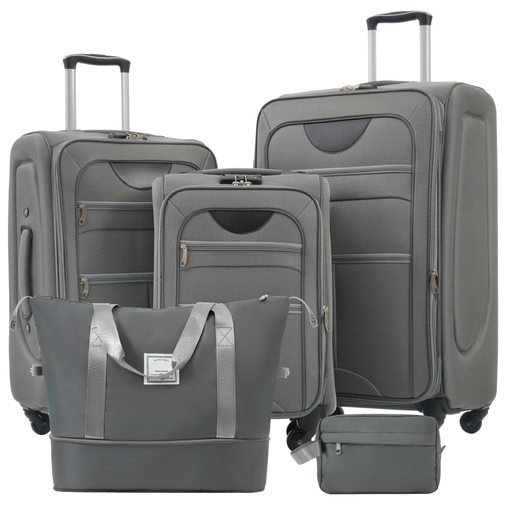 Suitcase Set Softside 3pcs Expandable Luggage with TSA Lock Spinner Wheels Lightweight Upright Luggage with Travel Bag, 22/ 26/ 30 IN