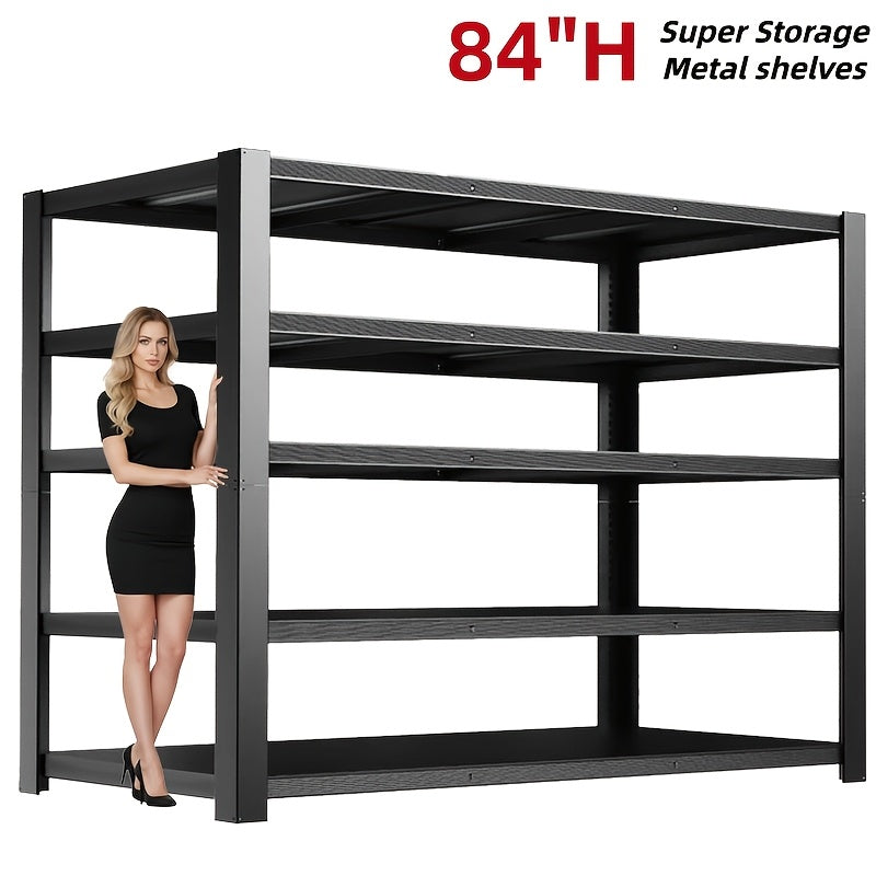 Heavy-Duty 5-Tier Metal for garage Storage Shelving, 55" W X 84" H X 24" D, Adjustable Storage Rack, 3000 LBS Load Capacity, Easy to Assemble. Ideal for Garages, Pantries, Closets Or Offices, Perfect for Garage Expansion, Multi-Purpose Storage Unit
