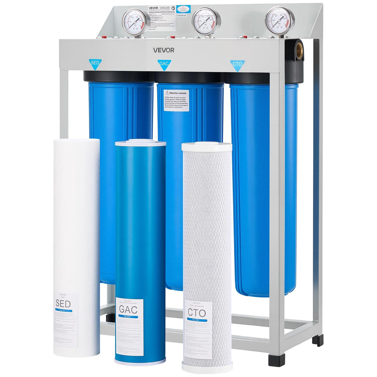 VEVOR 3-Stage Whole House Water Filter System 4.5"x20" GAC Reduce Chlorine Odor