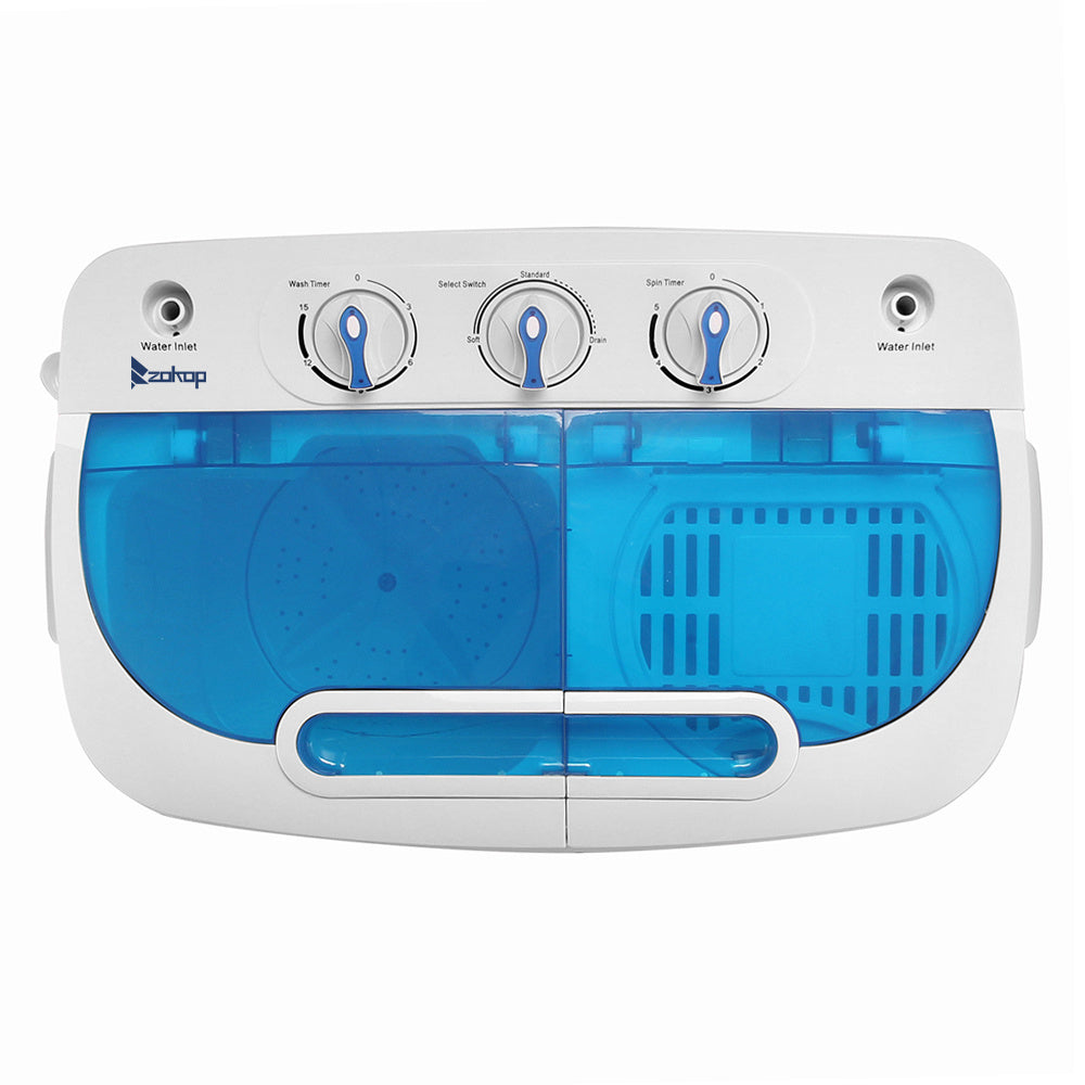 Portable Washing Machine - Compact Twin Tub Mini Washer & Spin Dryer Combo with Built-in Gravity Drain, 110V Electric Laundry Machine for Apartments, Dorms, RV, Camping - Energy Efficient, Quiet, Space Saving, No Installation Required, Quick Wash, Low Wat
