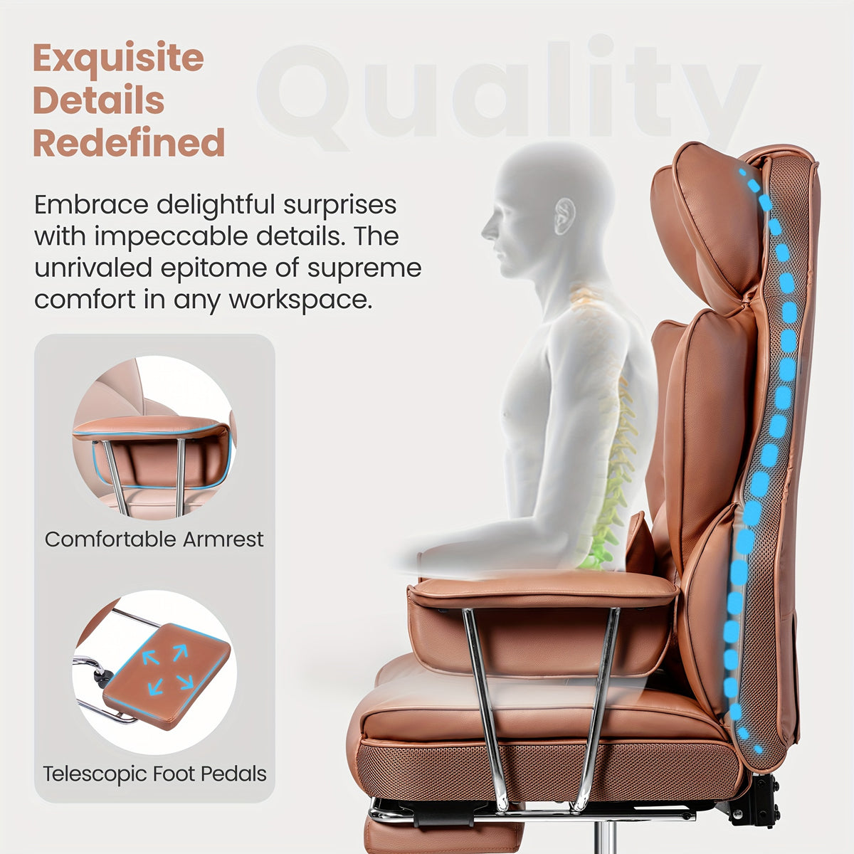 [Ergonomic Office Chair] Actflame Premium Ergonomic Office Chair for Plus-Size Users - Executive High-Back Leather with Enhanced Lumbar Support And Integrated Footrest - Perfect Fit for Spacious Homes And Offices