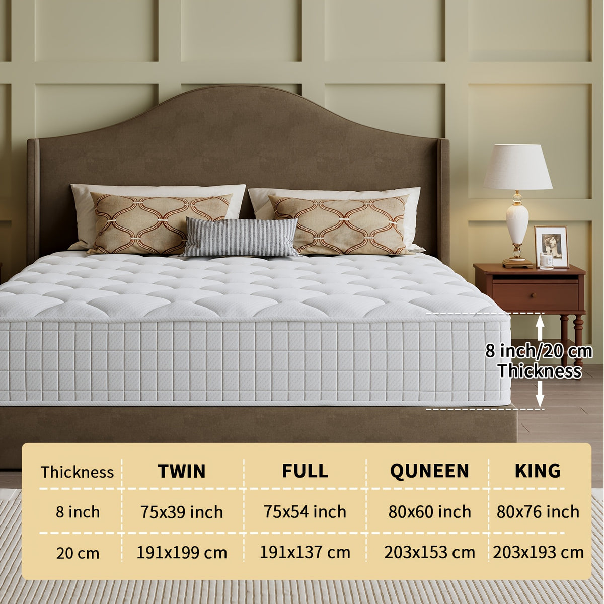 10/12/14"Orthopedic Queen Size Mattress - Pocket Spring System For Targeted Lumbar Support, High-Density Foam, Ideal For Back Pain & Side Sleepers (Sizes: Twin, Full, Queen, King)