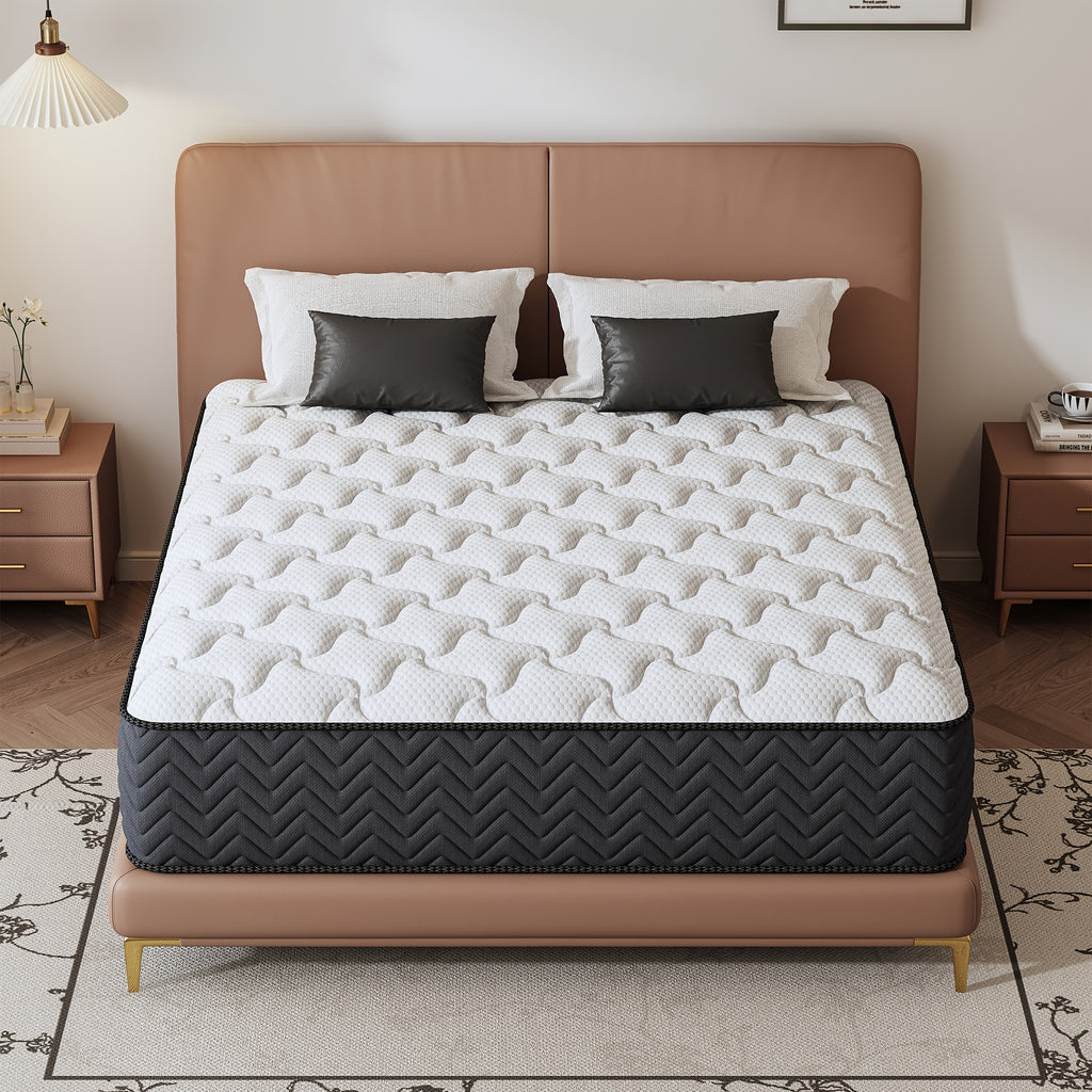 12/14 Inch Multilayer Hybrid Full Mattress Queen | Ergonomic Design with Memory Foam And Pocket Spring, Medium Firm Feel, Fire-Resistant, Polyester Cover, Woven Construction