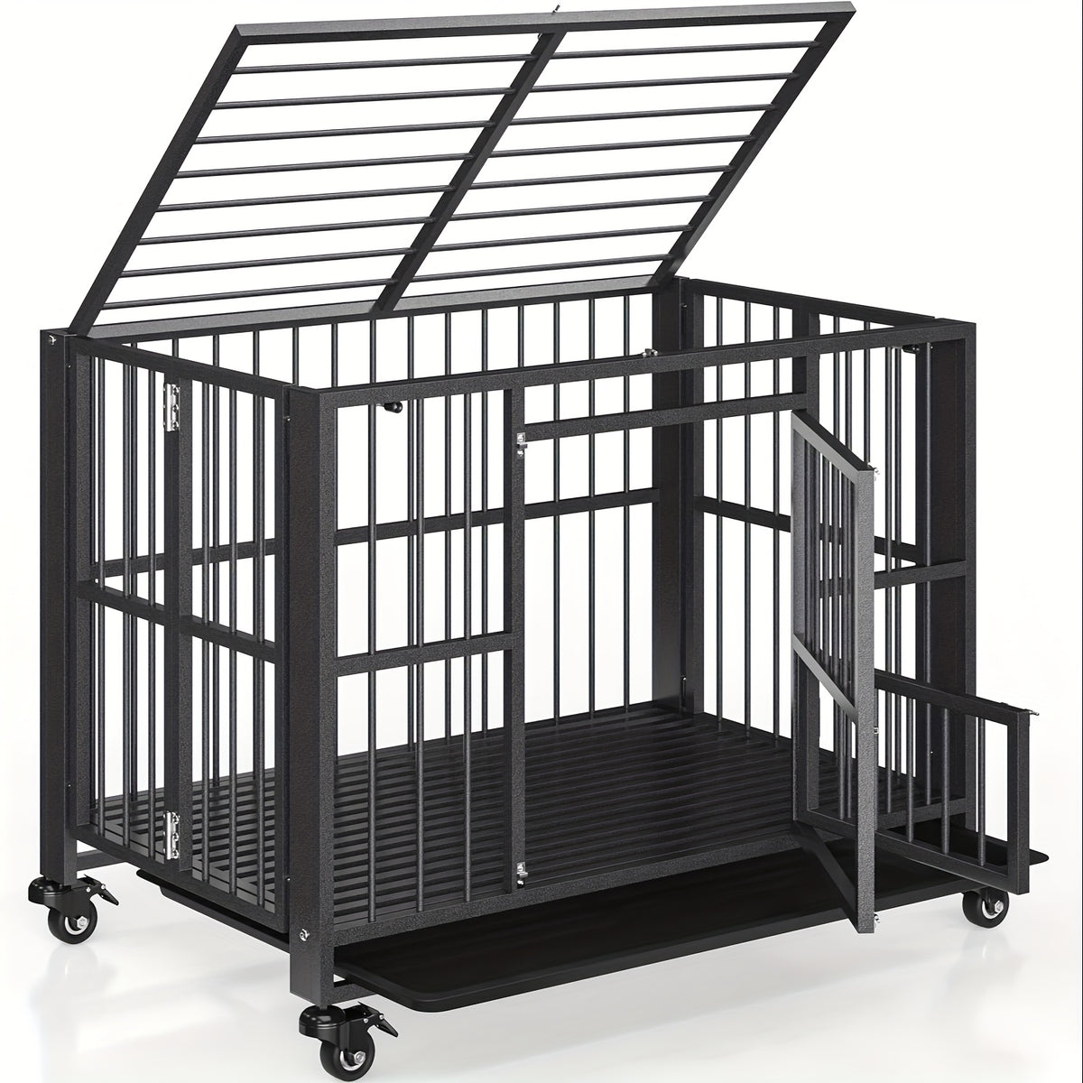 Polar Aurora Heavy Duty Dog Crate, Foldable Indestructible Dog Kennel, Escape Proof Extra Large Dog Cage With Lockable Wheels, High Anxiety Pet Playpen With Double Door For Indoor/Outdoor Use.