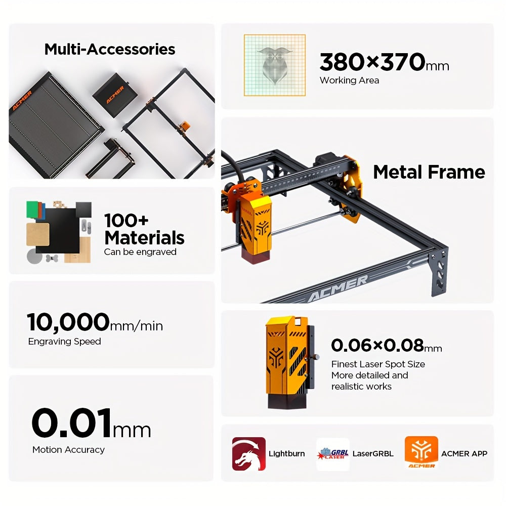 ACMER P1S Pro Laser Engraving Machine, 6W Laser with Z-Axis Lifting Module, WiFi Module, Engraving Accuracy of 0.01mm, 380mm X 370mm Work Area, Diode CNC Machine Tool Blue Light Laser Cutter, Ideal for DIY Craft Enthusiasts, Great Mother's Day Gift