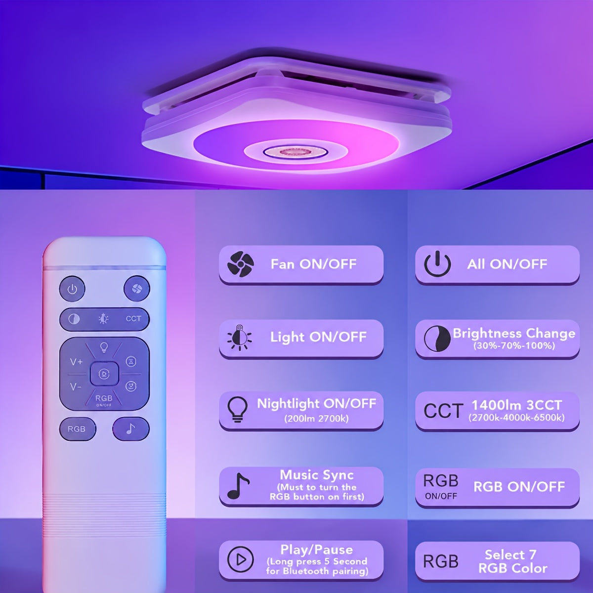 [3-in-1 Bluetooth Fan] SYVIO Bathroom Exhaust Fan with Bluetooth Speaker, 3-in-1, (100/150 CFM | 1.0 Sone Ultra-quiet)Dual Wind Speed, 30W High-efficiency Ventilation, Integrated 1300lm RGB Three-color Temperature LED Night Lighting (2700K/4000K/6500K) Mu