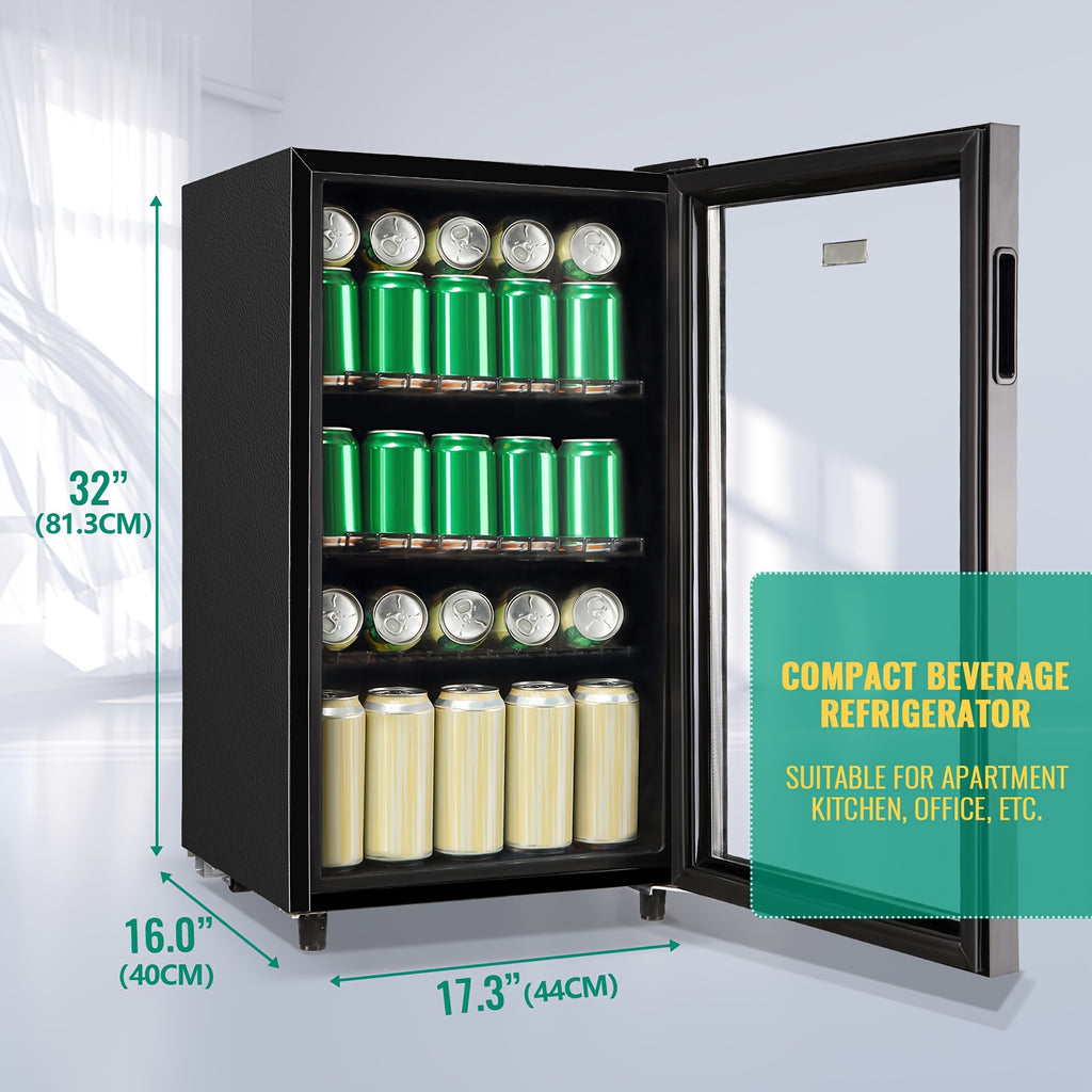 Beverage Refrigerator Cooler 3.5 Cu.Ft/1.7 Cu.Ft, 125/60 Can Mini Small Fridge with Glass Door LED Light And Adjustable Shelves, Perfect for Home Bar Office, Black