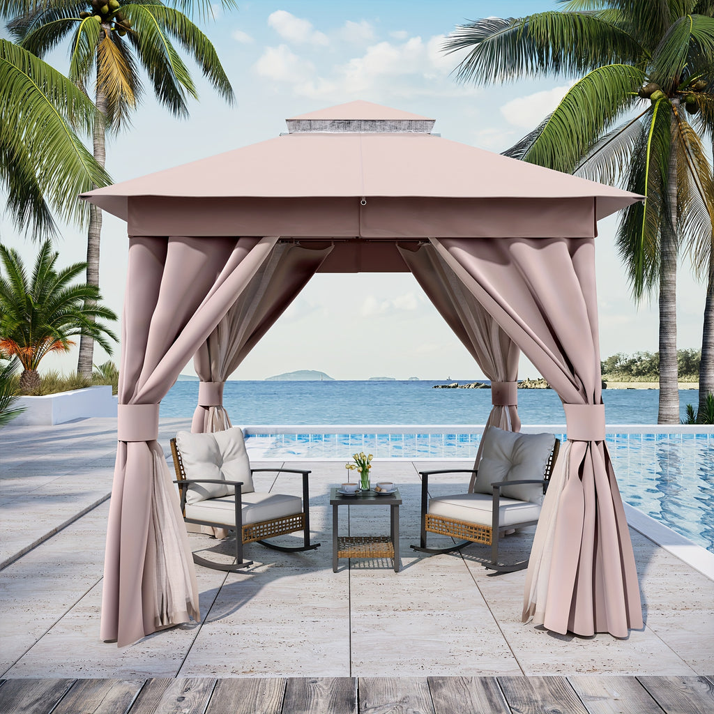 LAUSAINT HOME 8'x8' Heavy-Duty Outdoor Gazebo with Expansion Bolts, Double Roof & Mosquito Netting - Galvanized, UV-Resistant Canopy Tent, Privacy Screens & Curtains Compatible for Backyard, Garden, Parties (2024 Model, Sun Loungers For The Garden, Backya