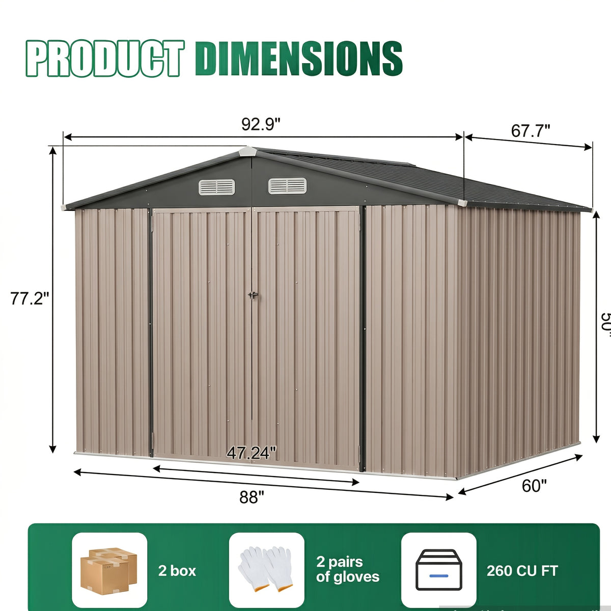 UMORLYRAE Outdoor Metal Storage Shed 6x4/8x6ft/10x8ft/10x12ft Garden Tool Shed Heavy Duty Utility Storage House with Optional Foundation for Backyard Patio Brown
