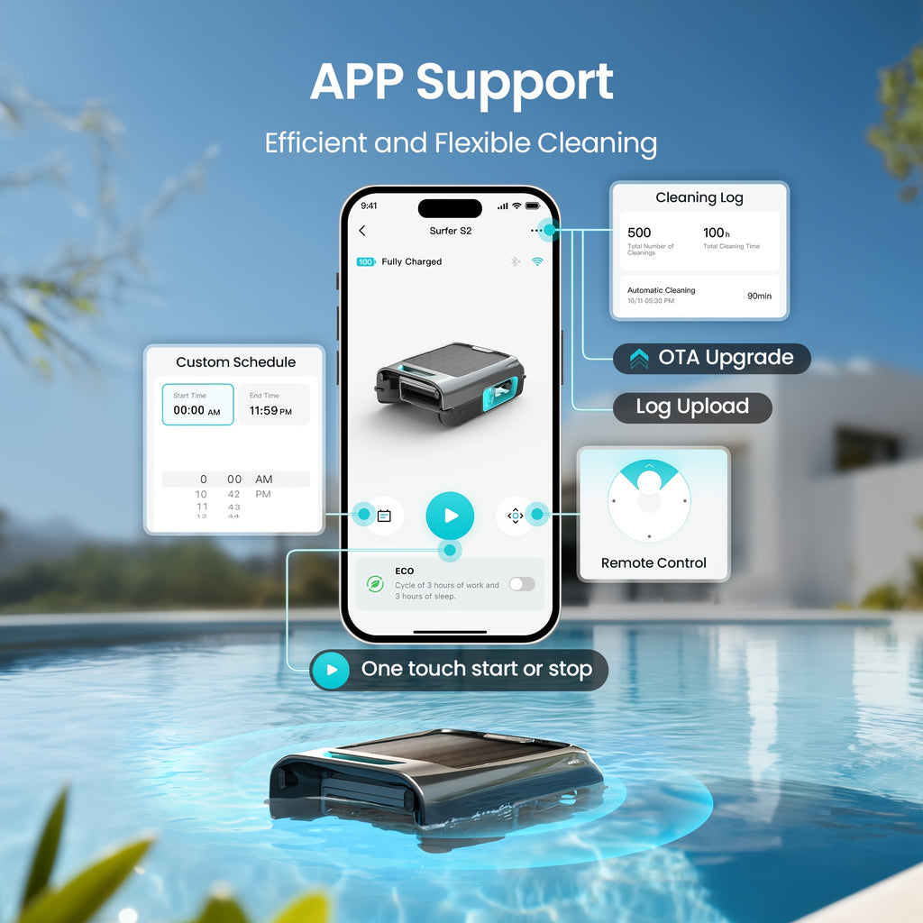 Robotic Pool Skimmer AIPER Surfer S2 for Continuous Surface Cleaning with Solar and USB Charging