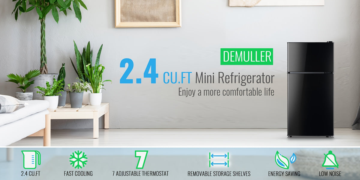 WANAI Compact Refrigerator 2.4 CU.FT Mini Fridge with Freezer Single Door Adjustable Temperature Side Door Wire Rack Suit for Dorm Office Apartment