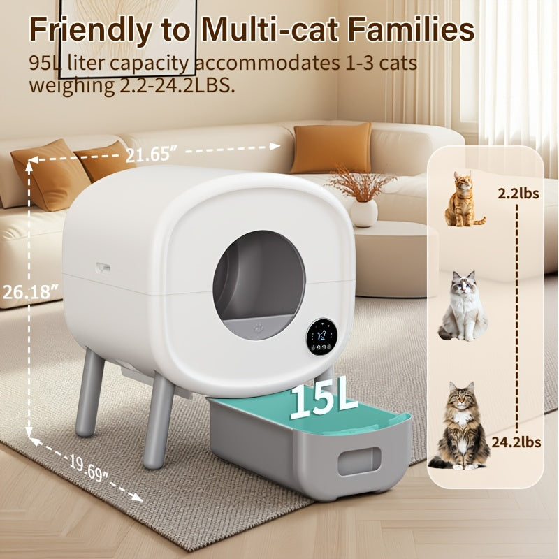 ECORUI Automatic Cat Litter Box, Self Cleaning Litter Box Large Capacity for Multiple Cats, App Control with Safety Sensors, Removable Washable Liner, 2 Rolls Garbage Bags, Grey, Refurbished, Without Battery
