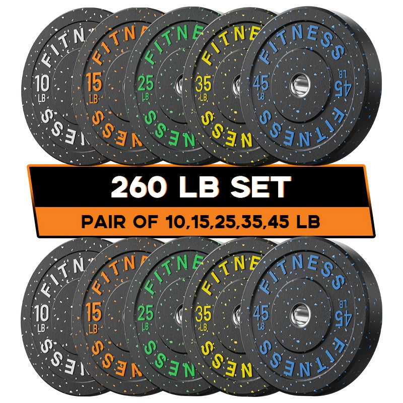 45-650Lbs High Bounce Bumper Plates, 2 Inch Colored Fleck Rubber Weight Plates For Heavy Lifters, Powerlifting, CrossFit, Deadlift, Squat, Home Gym, Strength Workout, For Men, Women, Big Weight Enthusiasts