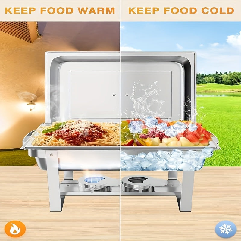 6pcs Chafing Dish Buffet Set, 9 Qt Stainless Steel Buffet Servers And Warmers With Foldable Frame, Food Pan, Fuel Holder And Lid For Halloween, Christmas, Home Parties, Only For Cooking