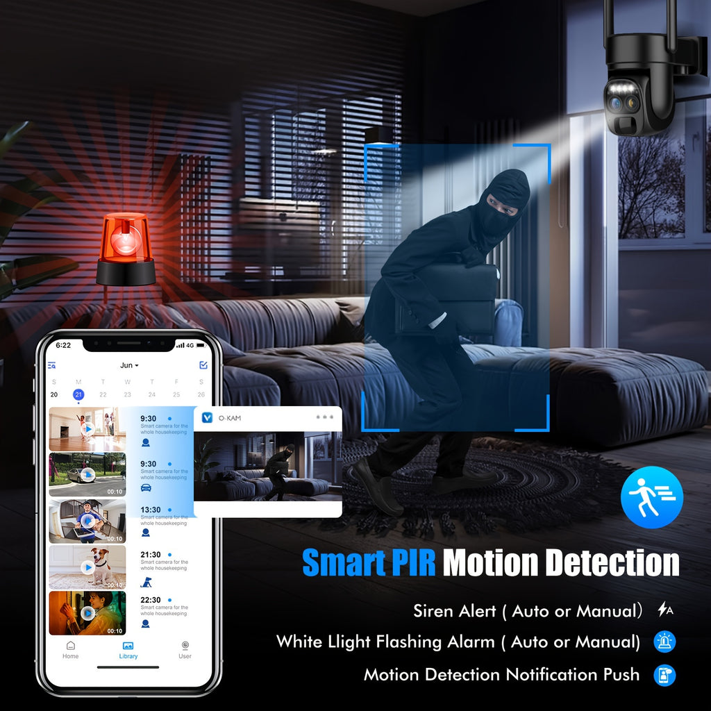 6pcs [10X Zoom] 360-Degree Low-Power Solar Panel Battery 2K FHD Wifi with Spotlight Alarm, Motion Detection, Color Night Vision, Two-Way Audio And
