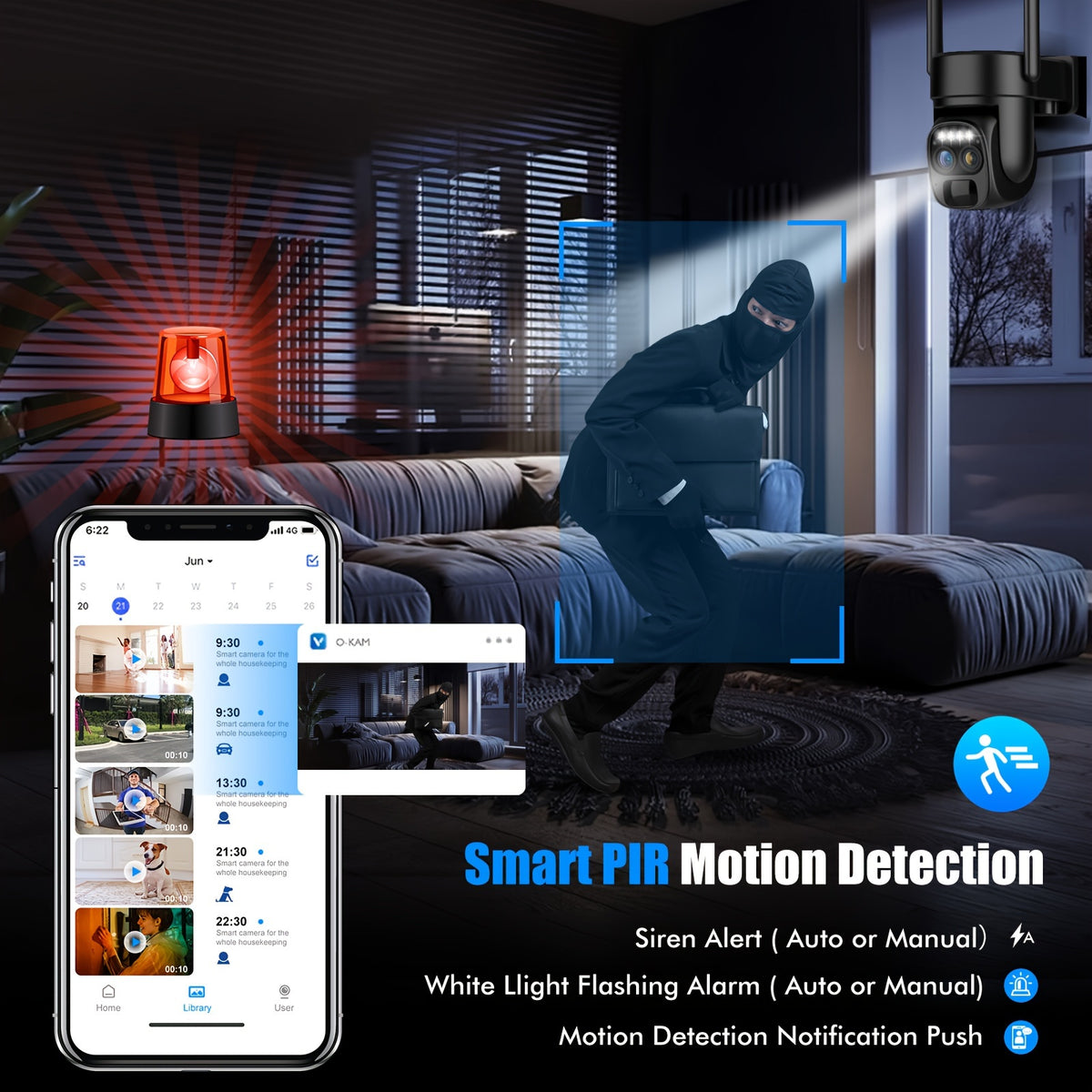 6pcs [10X Zoom] 360-Degree Low-Power Solar Panel Battery 2K FHD Wifi with Spotlight Alarm, Motion Detection, Color Night Vision, Two-Way Audio And
