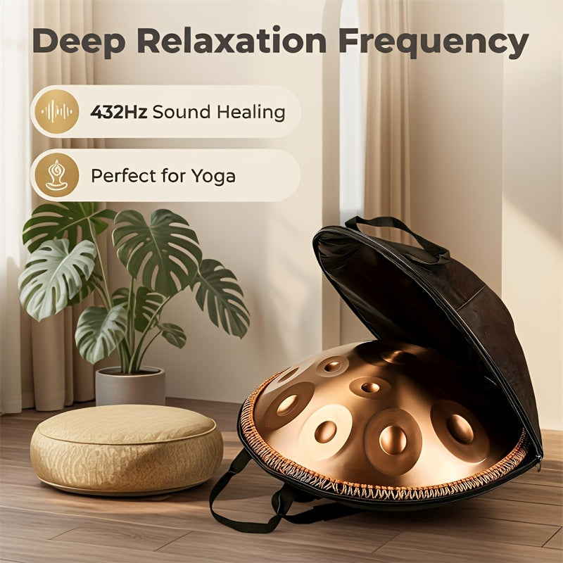 12 Notes Handpan Drum, 22Inch D Minor Kurd 432Hz Steel Tongue Hand Pan Drum For Adults Yoga Meditation, Hand Tuning Sound Healing Instrument Gift For Beginners With Soft Bag, Hand Mallets, Stand, Cloth, Sound Stickers