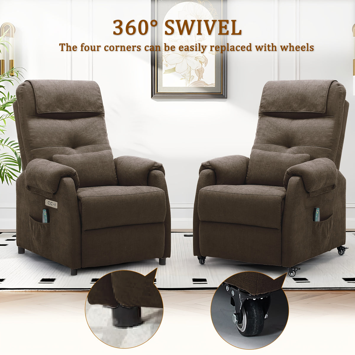 Personal Care Armchair, Recliner with Massage And Heating Functions, Portable Sofa Chair, Electric Recliner, Chair with USB Port And Side Pockets, Chenille Material Recliner Suitable for Living Room, Christmas Gift.
