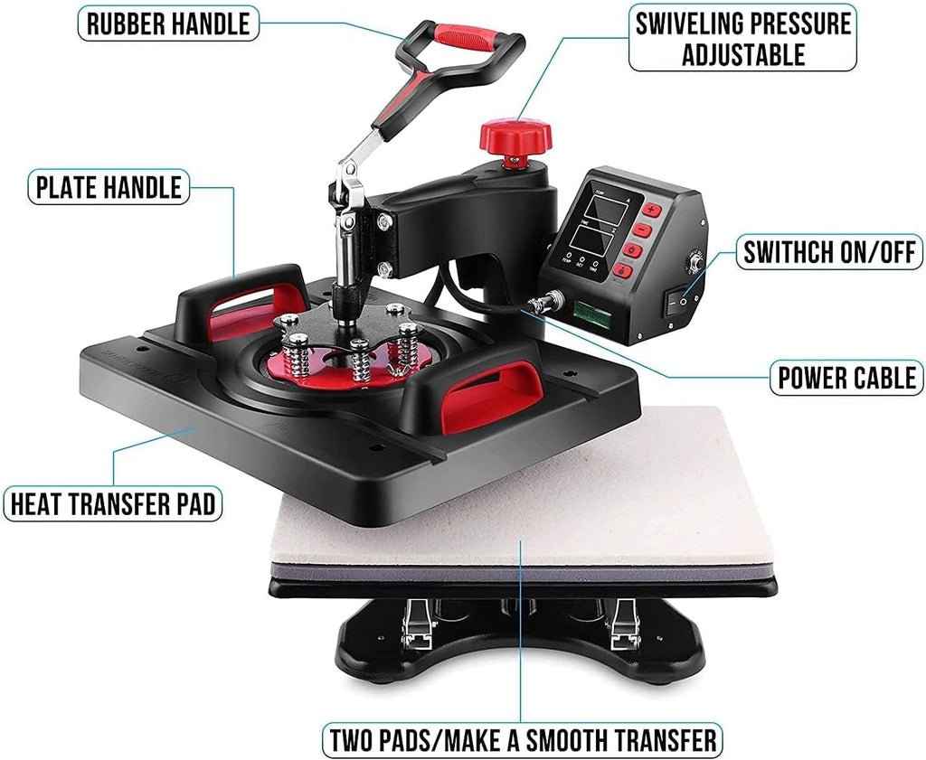 HOMDOX Upgraded 8 in 1 / 5 in 1 Heat Press Machine 15 x 12 Inch Professional Heat Transfer Machine 360-Degree Swing Away Multifunction Industrial-Quality Digital Sublimation Combo Heat Press for T Shirt Mug Hat Plate Cap for Commercial Home