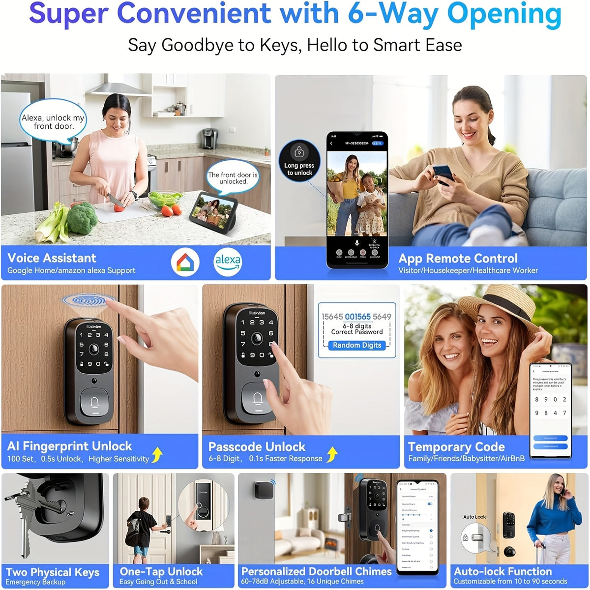 Blackview Smart Lock SE80, 3-In-1 3.5K Door Camera And Doorbell And Fingerprint Keyless Entry Door Lock, Smart Wi-Fi Deadbolt for Front Door, App Remote Control, No Monthly Fee, 32GB Local Storage