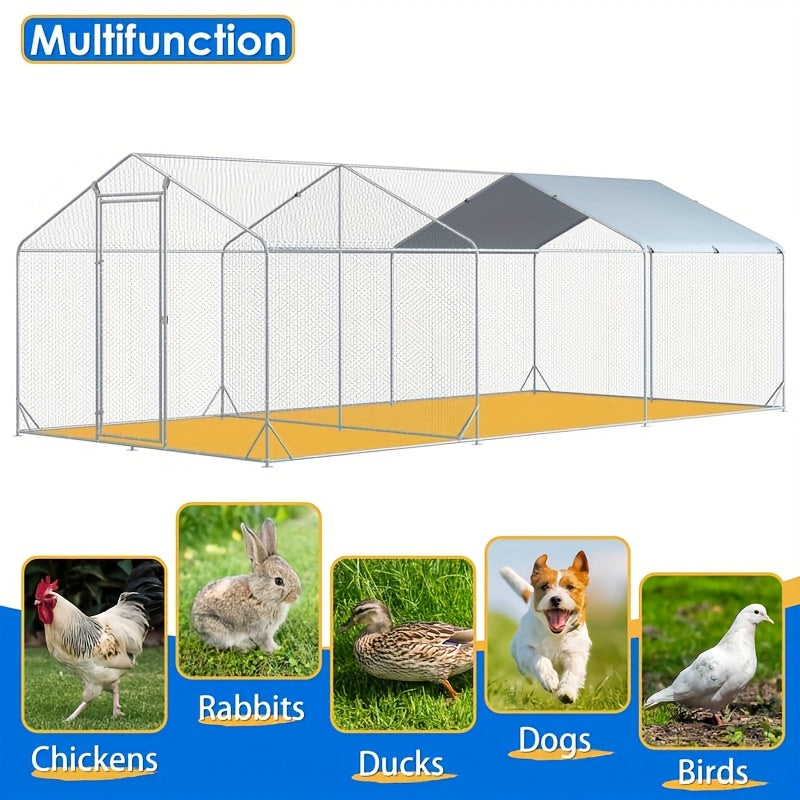 Large Metal Chicken Coop, Walk-in Chicken Runs for Yard with Water-Resident And Anti-UV Cover, Spire Roof Hen House for Outdoor And Backyard, Farm, Duck Rabbit Cage Poultry Pen