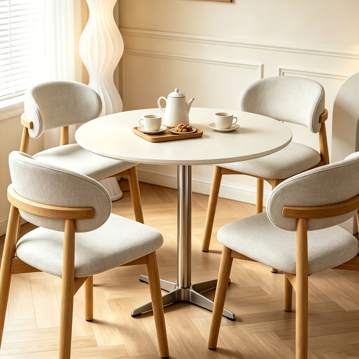Medieval Modern Style Dining Chair Set (2pcs/4pcs Set) with Curved Backrest, Ergonomic Cushioned Chair Surface, Natural Wooden Legs with Adjustable Anti Slip Foot Pads, Sturdy Frame, Suitable for Kitchens, Restaurants, Cafes, And Dining Rooms