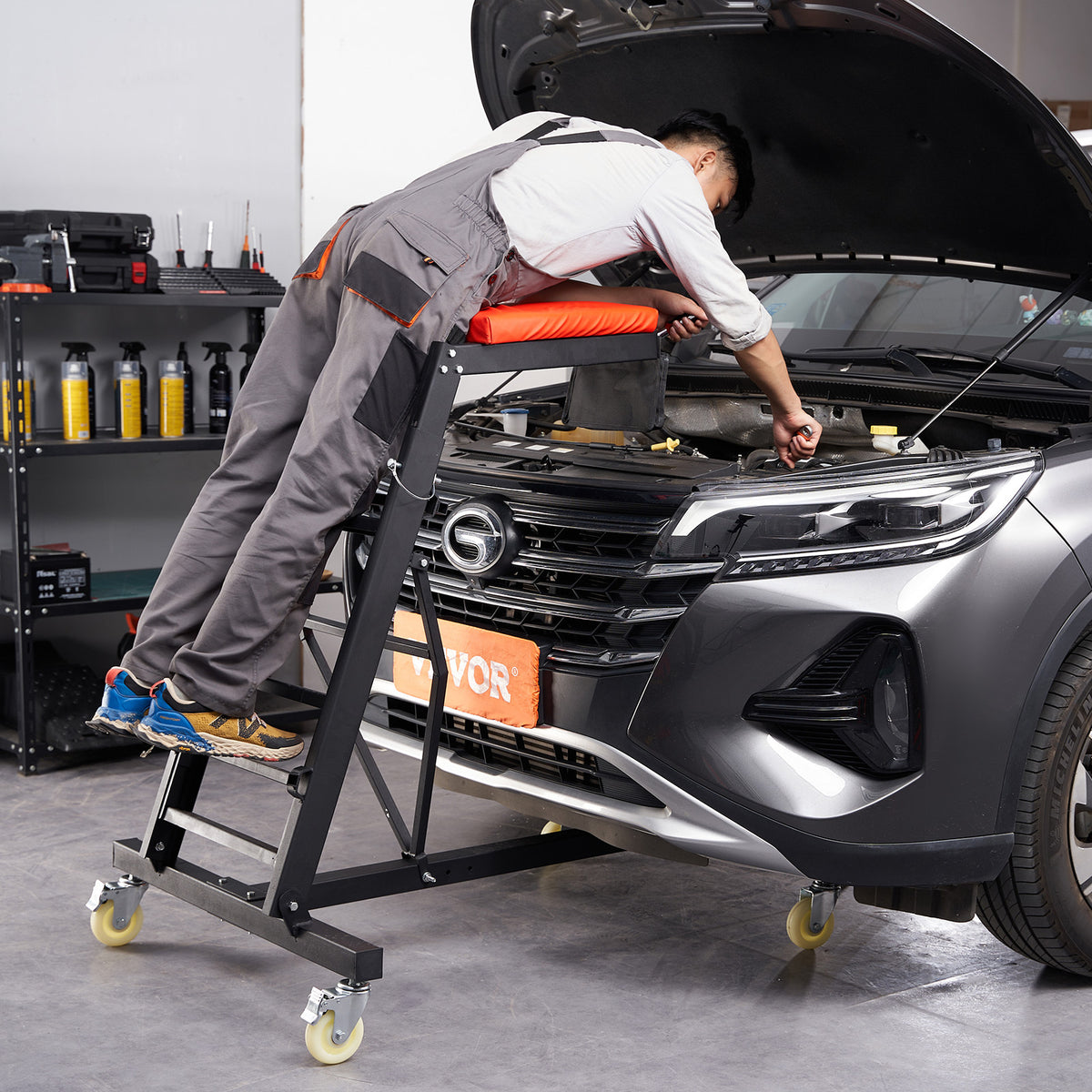 VEVOR Automotive Top Creeper, with Adjustable Height 49.6" to 75.6", 400 LBS Capacity High Creeper, 4 Swivel Caster Wheels, Heavy Duty Creeper for Auto Repair and Maintenance