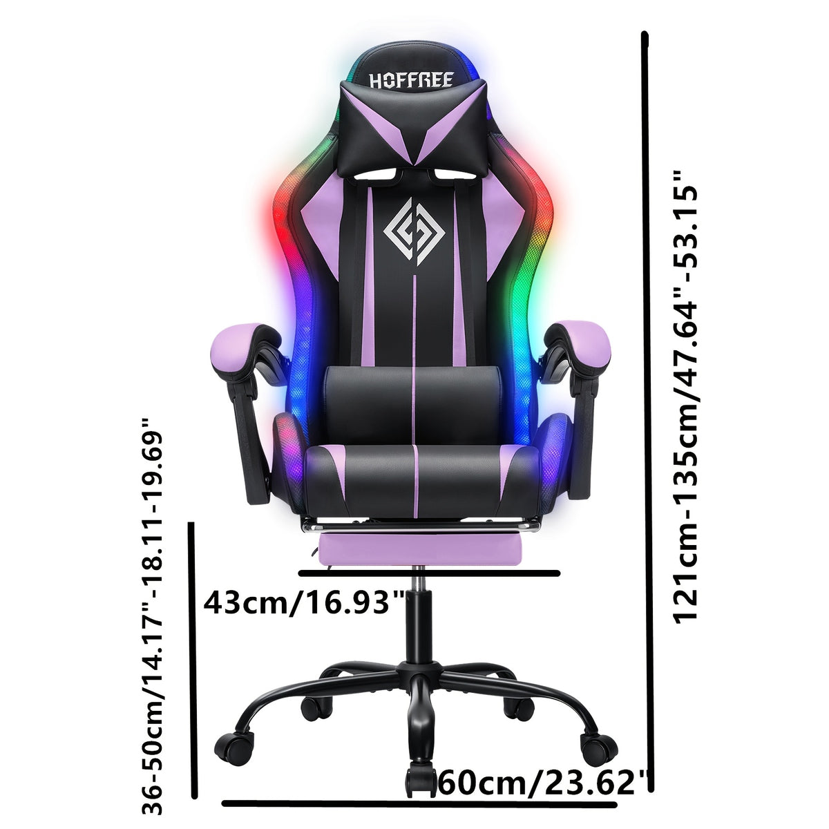 RGB Gaming Chair with LED Lights And Massage Ergonomic Computer Chair High Back Video Game Chair with Footrest And Adjustable Lumbar Support Linkage Armrest