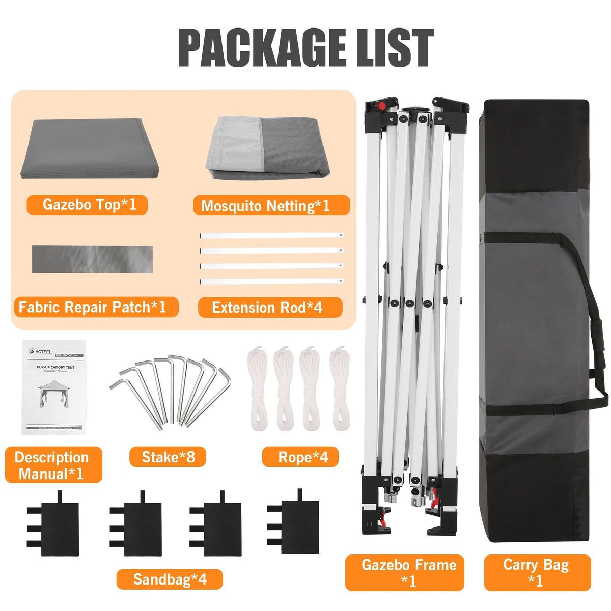 12x12ft Foldable Pop-up Tent, Home Decoration Party Canopy Gazebo with Mosquito Net, Including Carrying Bag and Sandbag, UV and Insect Repellent, Easy to Install, Perfect for Camping, Beach, Party, Yard, Villa, Lawn and Other Outdoor Events